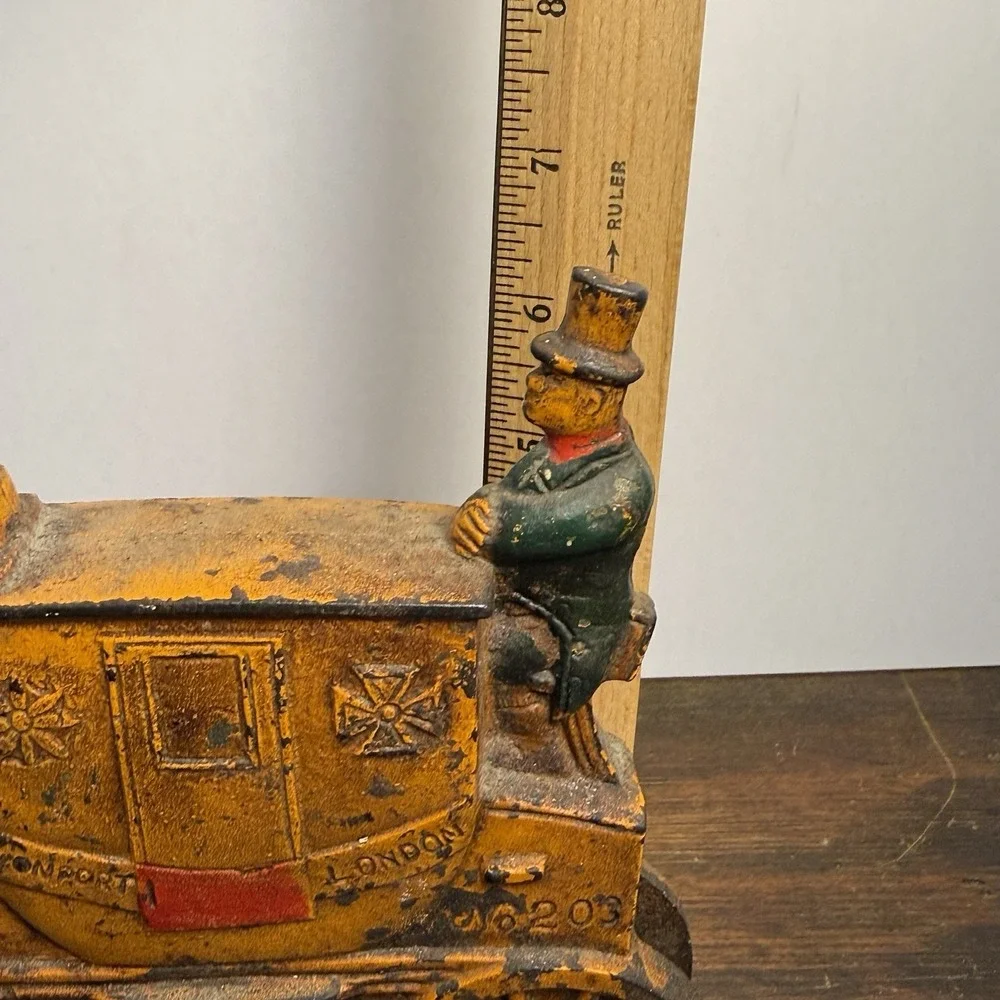 Antique 1930s Royal Mail London Coach Painted Cast Iron Doorstop‎ Double Sided.